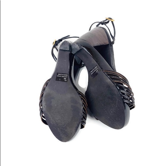 M.P.S. Oki Brown Patent Leather Wedge Heel Sandals - Picture 8 of 8